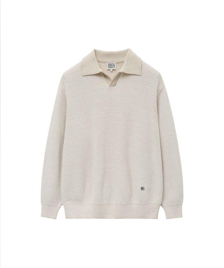 M COTTON BLENDED OPEN COLLAR KNIT light beige