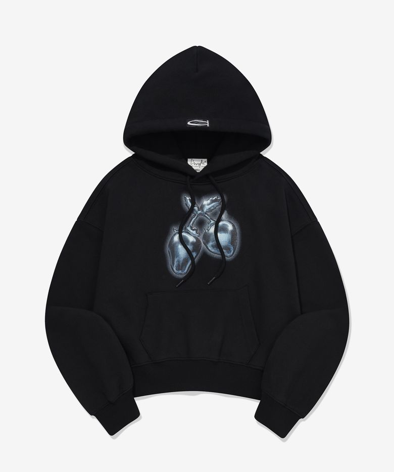 METAL STRAWBERRY CROP HOODIE BLACK