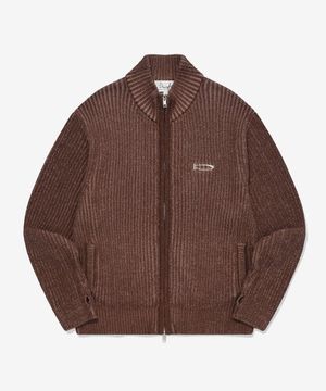 P-ACTIVE 투톤 립 니트 집업_그레이지