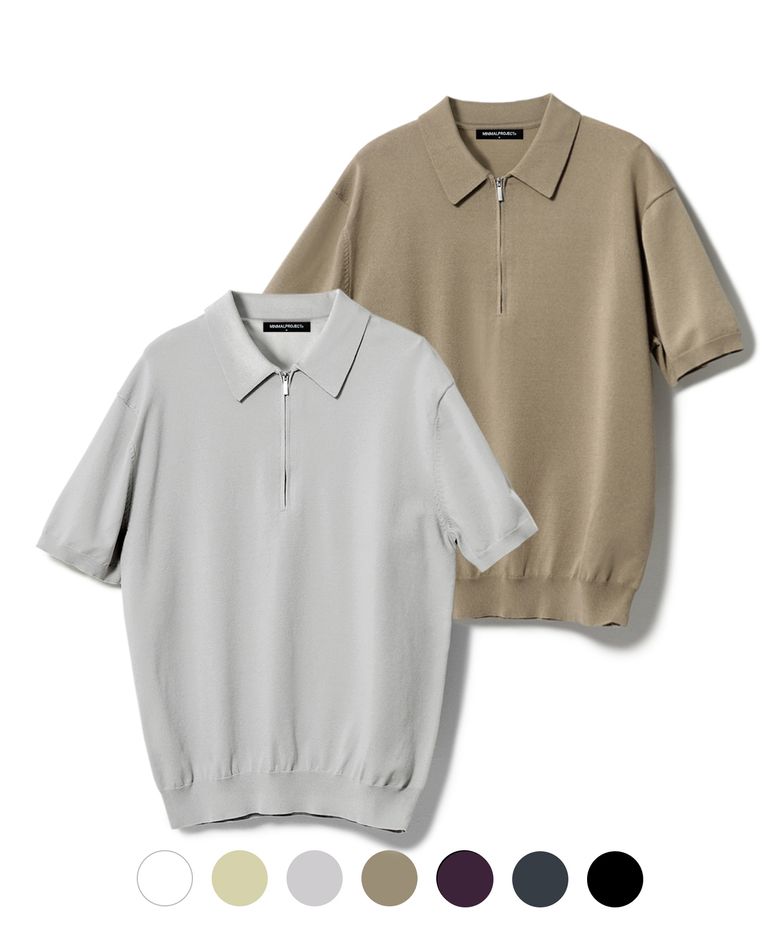 린넨 라이크 쿨 드라이 하프 집업 카라 반팔 니트 MNT112 / 7color