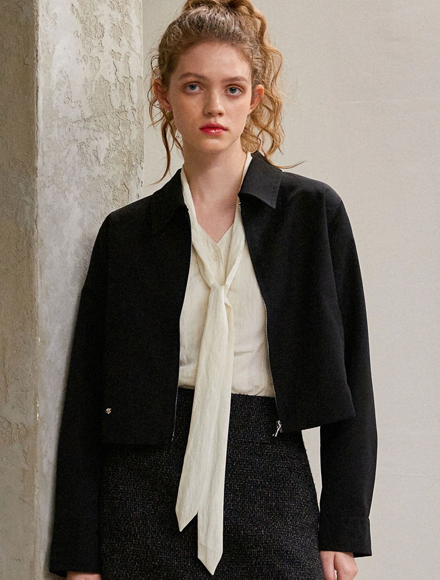 MUSINSA公式 | GENERAL IDEA New classic zip-up short jacket [BLACK 