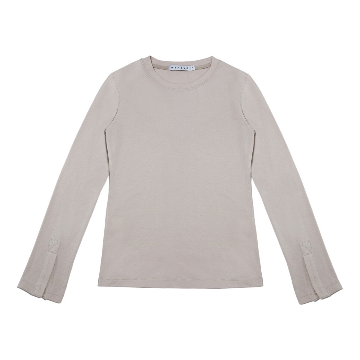 위레브(WEREVE) 모달 버튼 롱슬리브 탑_grayish beige