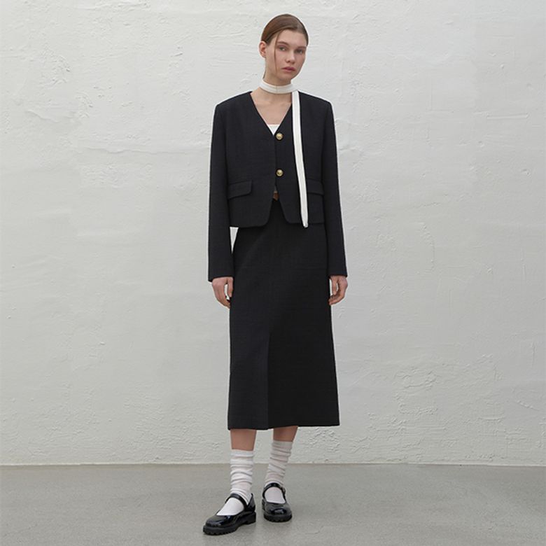 DEAR TWEED SET-UP MIDI SKIRT(SK-4895)