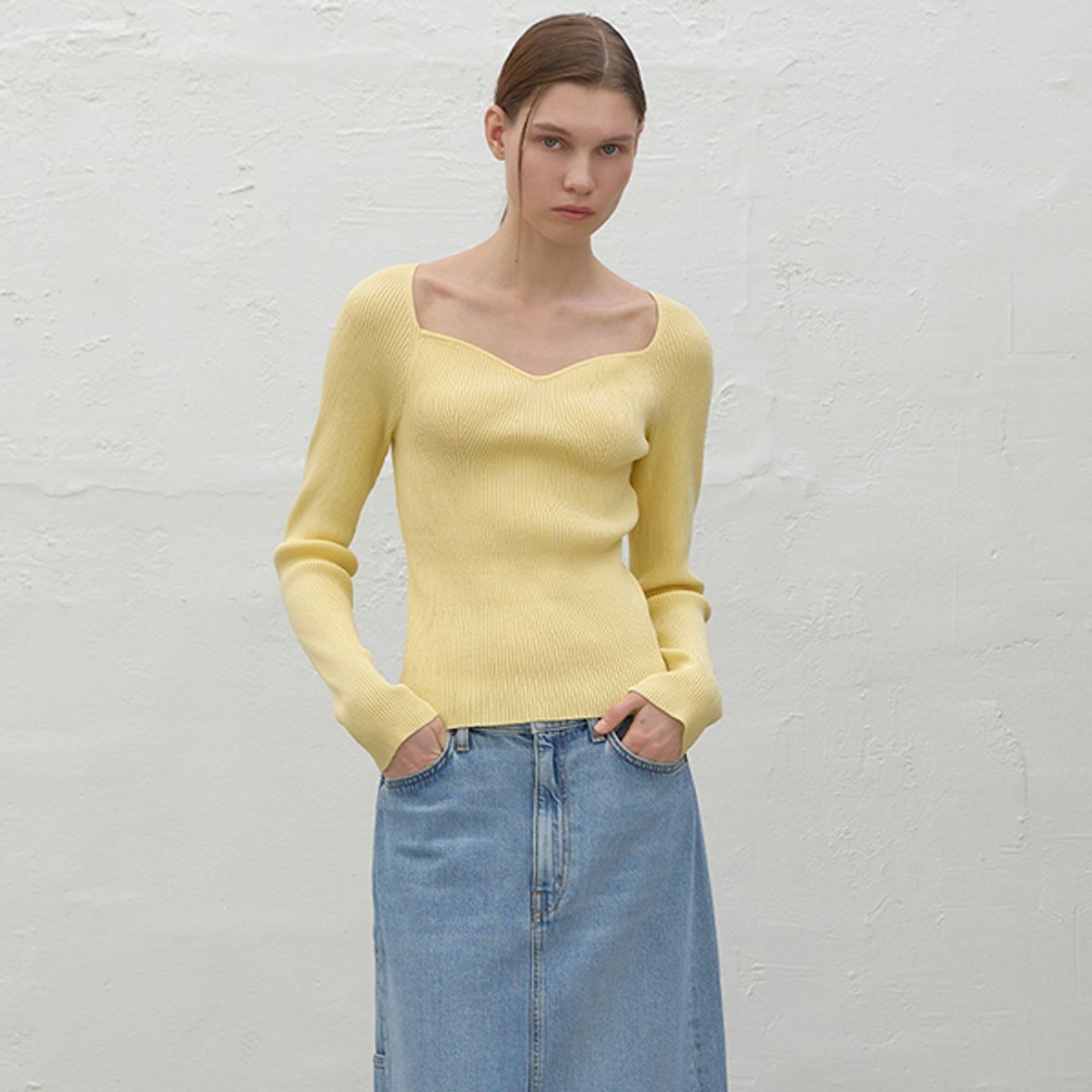 아틀리에 나인(ATELIER NAIN) NEW HEART NECK RIBBED SLIM KNIT(T-6773)
