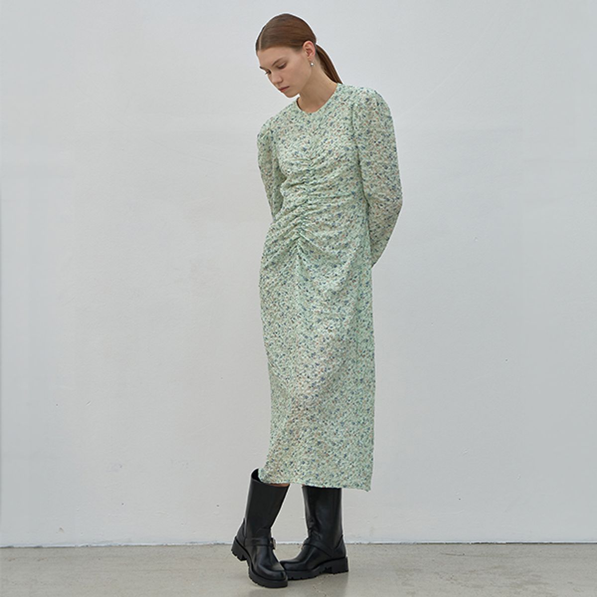 아틀리에 나인(ATELIER NAIN) SMILE SHIRRING PRINT LONG DRESS(OP-6155)