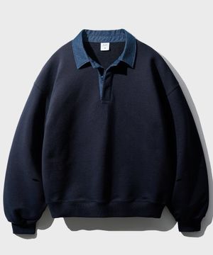 애론 럭비 카라 스웨트셔츠 네이비 KJMT2547