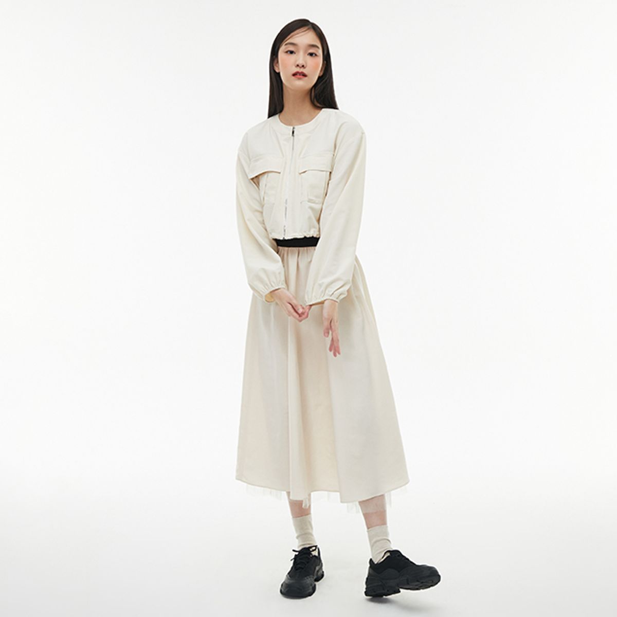 랩(LAP) (SET-하의) 밑단 메쉬 배색 플레어 스커트 AQ1WS269