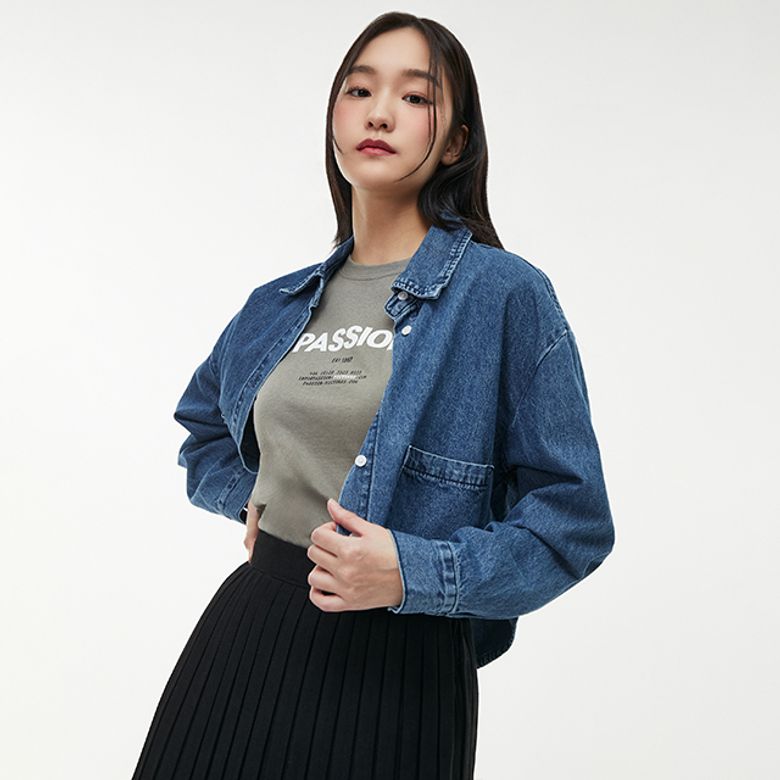 아웃포켓 포인트 크랍데님 블라우스 AQ1DB260