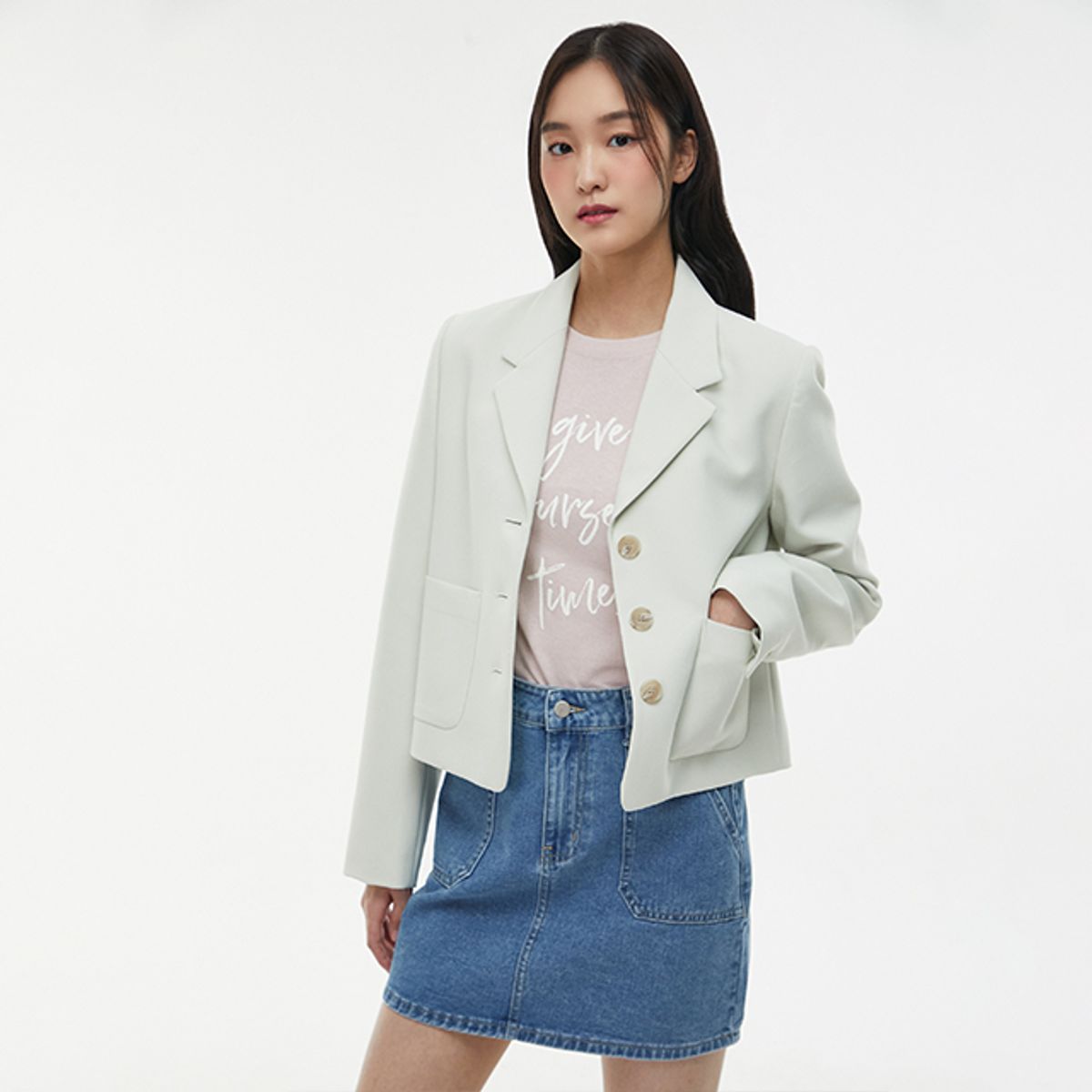 랩(LAP) (SET-상의) 싱글 3버튼 크랍 자켓 AQ1WJ260