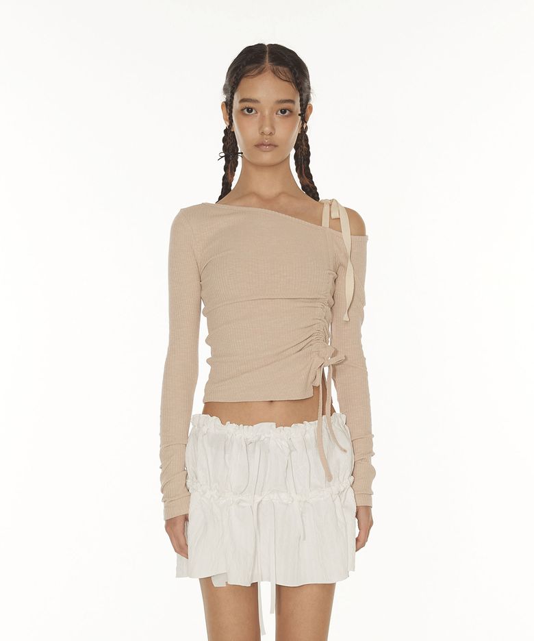 IVY RIBBON ONE SHOULDER T - PINK BEIGE
