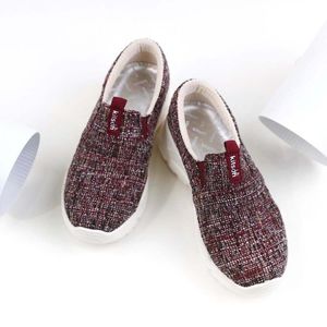 유닉 트위드 슬립온 버건디