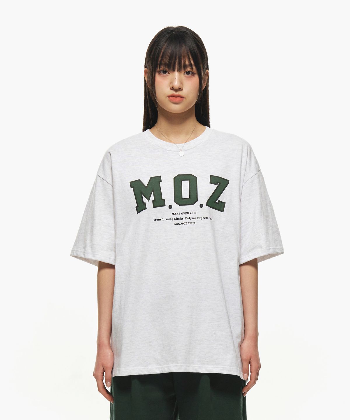 모즈모즈(MOZMOZ) MOZ 오버핏 반팔티셔츠 백메란지