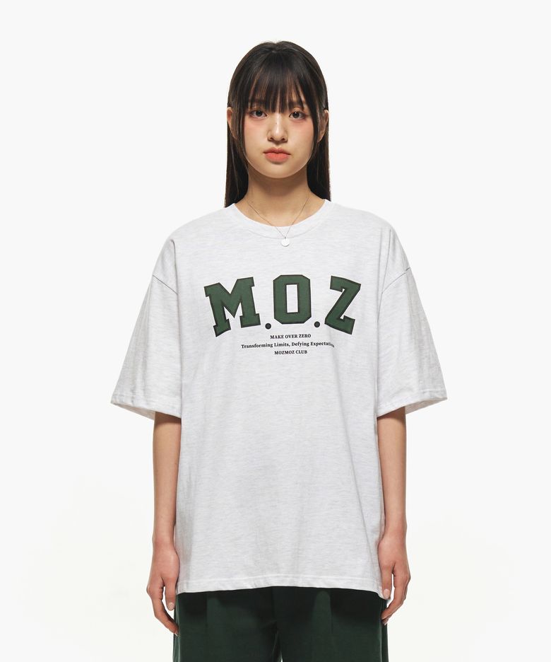 MOZ 오버핏 반팔티셔츠 백메란지