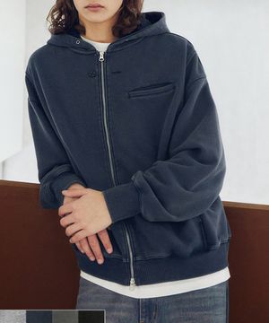 버튼홀 워싱 후드 집업 : 4컬러