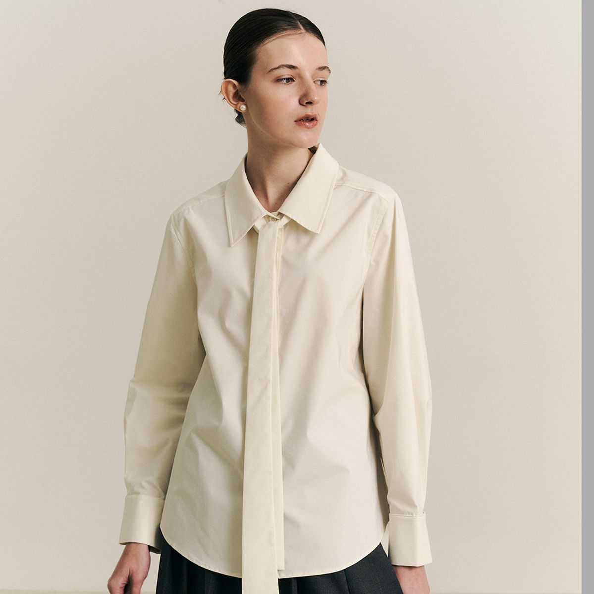 웬스데이딜라잇(WEDNESDAY DELIGHT) WD_Detachable tie cotton shirt_YELLOW