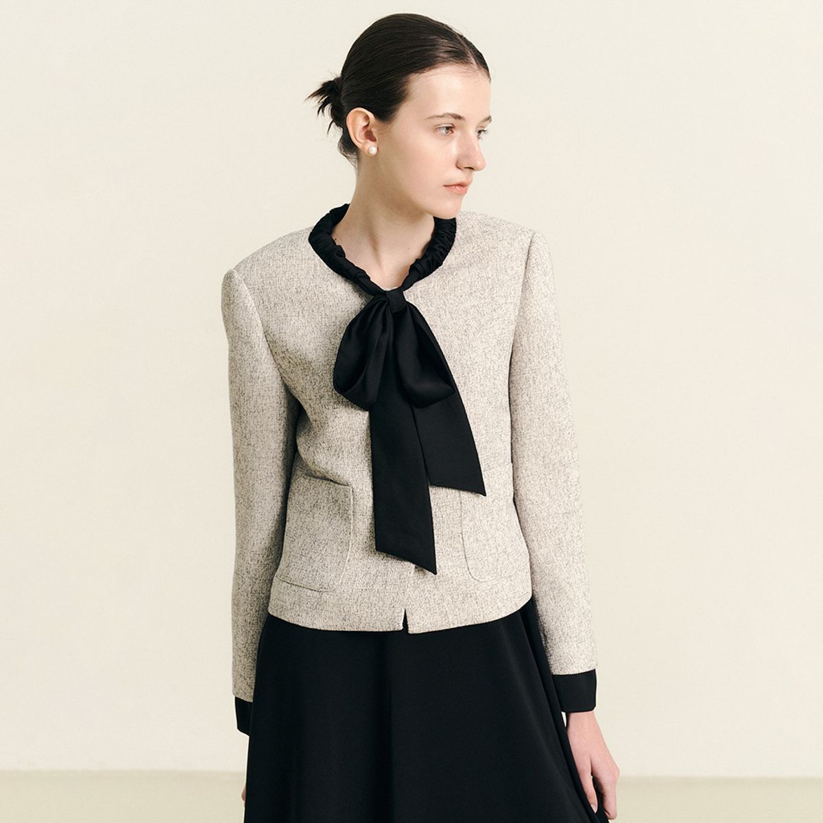 웬스데이딜라잇(WEDNESDAY DELIGHT) WD_Tweed ribbon tie jacket