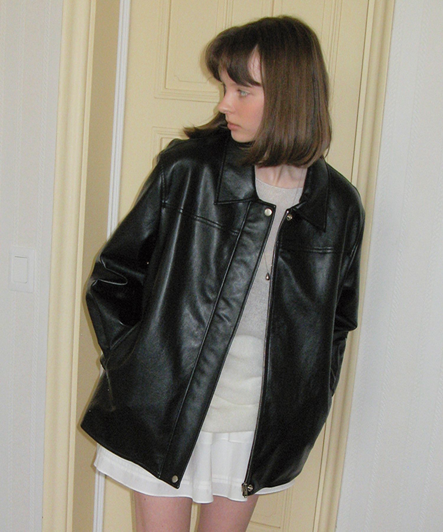 [SOMEWHERE BUTTER]★Half line leather jacket MUSINSA | SOMEWHEREBUTTER Half line leather jacket - black