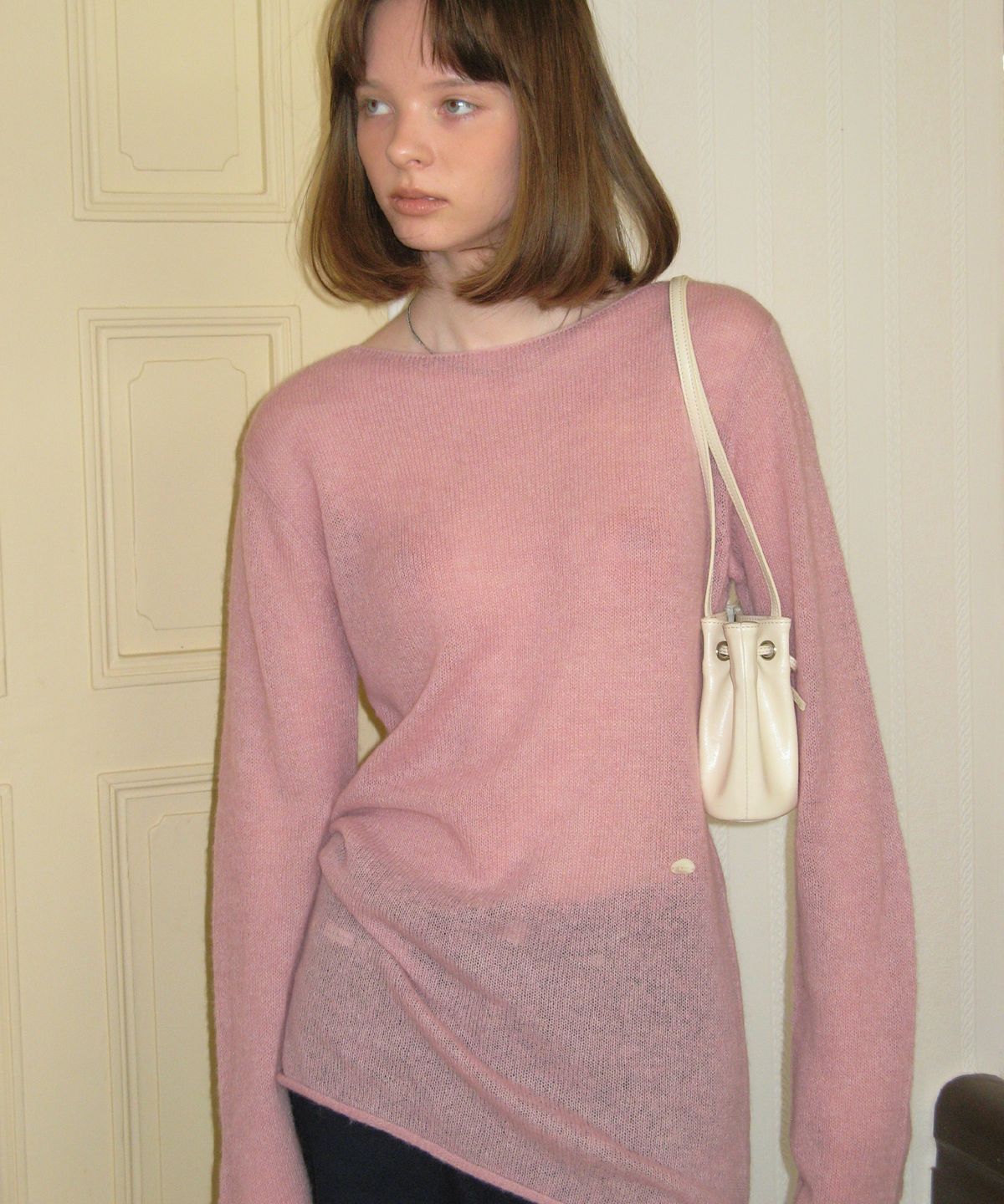 썸웨어버터(SOMEWHEREBUTTER) See-through long sleeve knit - pink