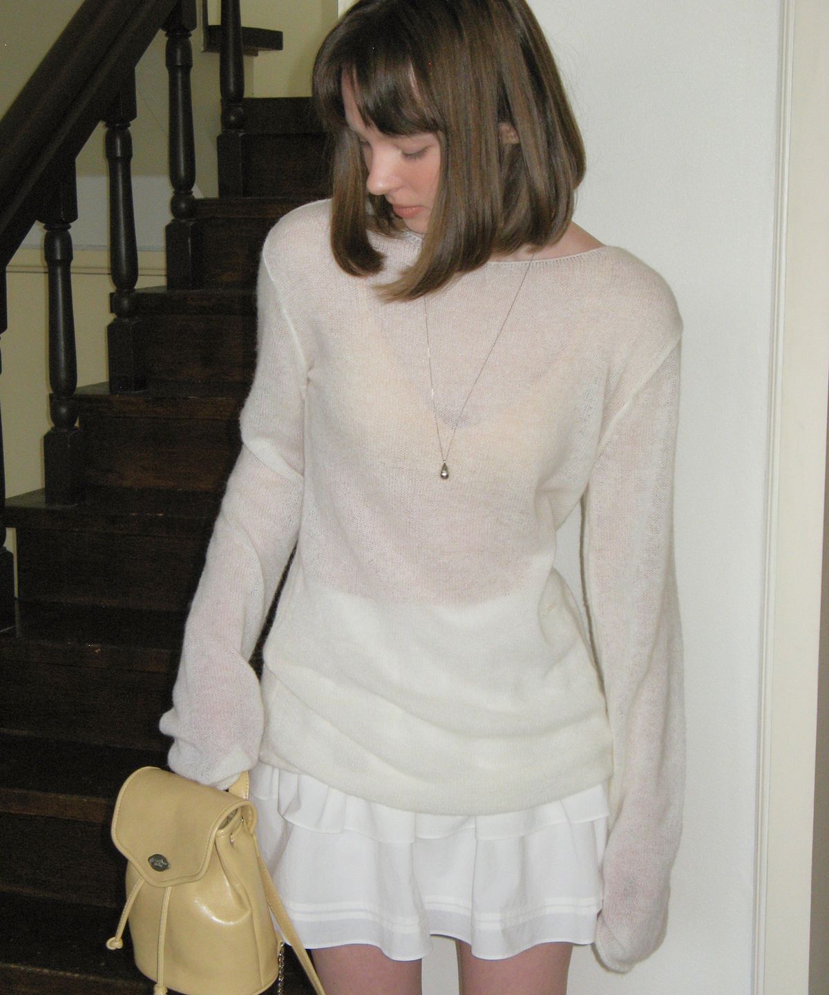 썸웨어버터(SOMEWHEREBUTTER) See-through long sleeve knit - ivory