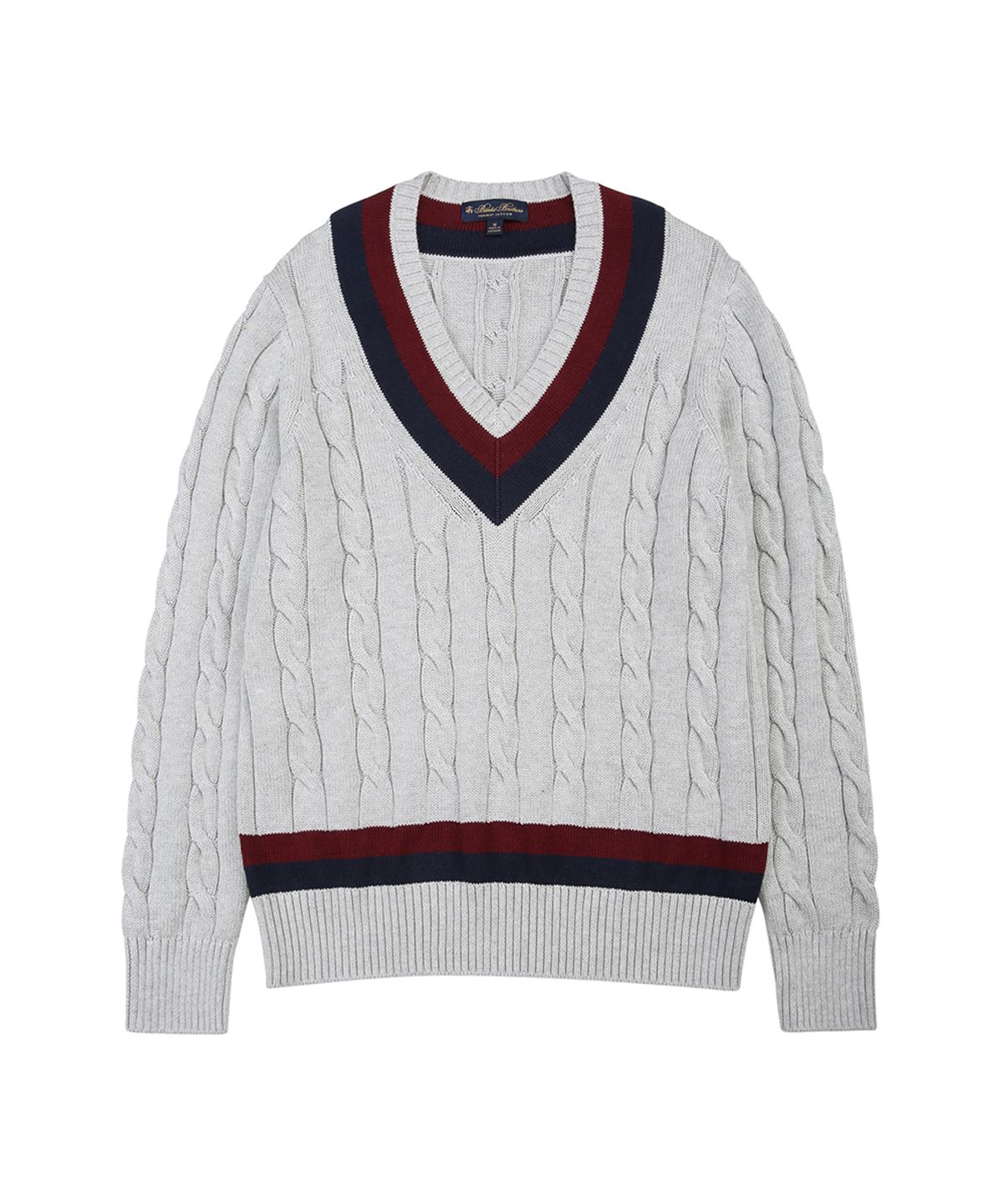 브룩스 브라더스(BROOKS BROTHERS) 코튼 케이블 테니스 V넥 스웨터 (그레이) (BBWNMM6839WES)
