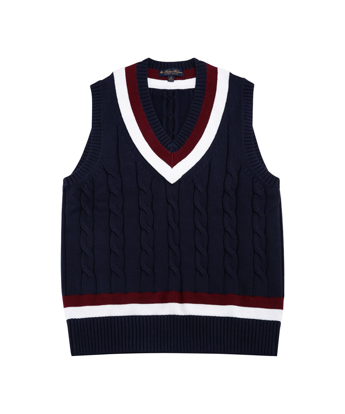 브룩스 브라더스(BROOKS BROTHERS) 코튼 케이블 테니스 V넥 스웨터 (네이비) (BBWVMM7302QES)