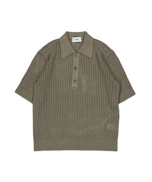 로프 반팔 코튼 니트 올리브