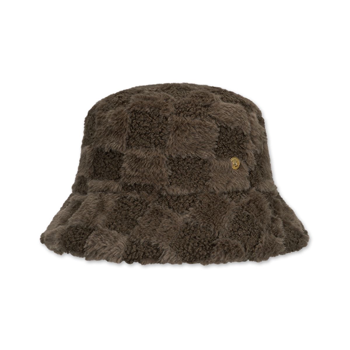 유룩(ULUK) 써클장식 체크 퍼 부클 버킷햇_Brown
