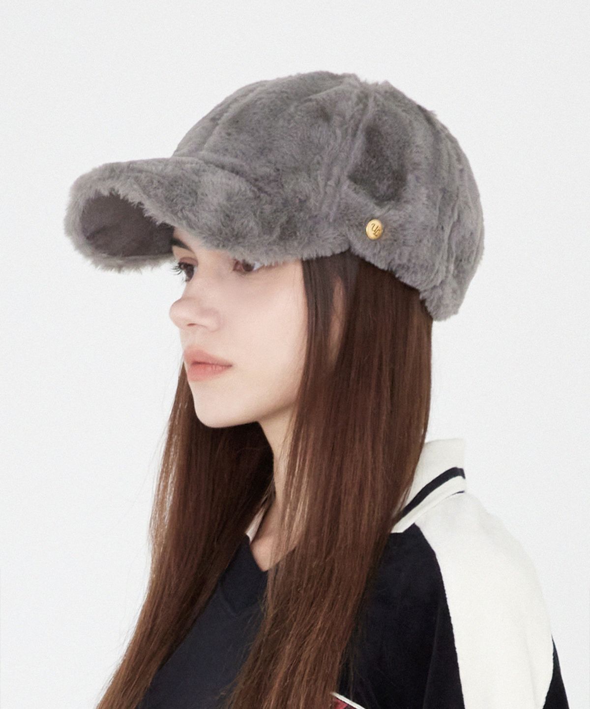 유룩(ULUK) 써클장식 프러피 퍼 볼캡_Gray