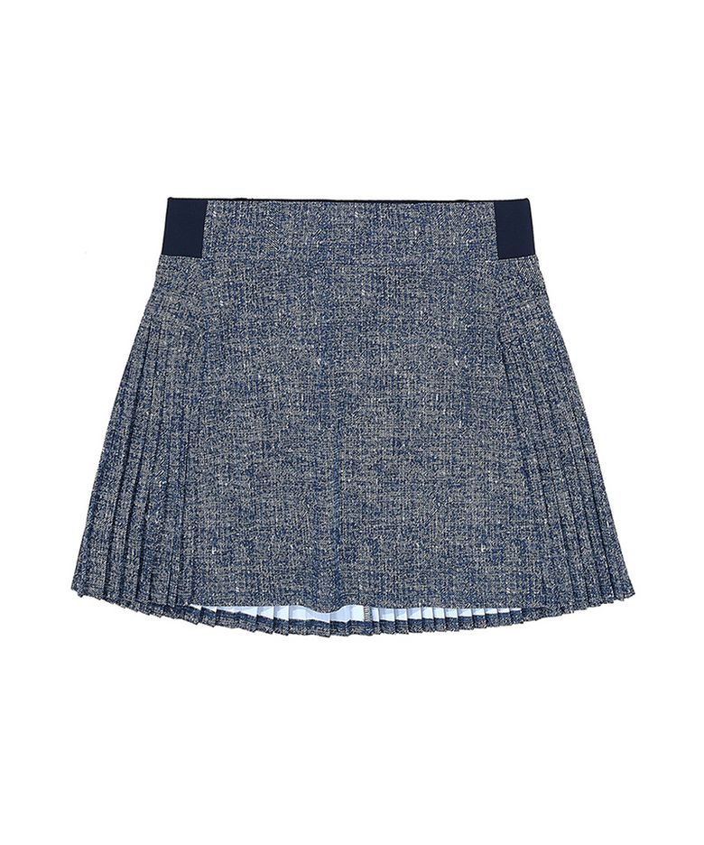 C23M-SK011W 카모 데님 백 플리츠 스커트 (Denim blue)