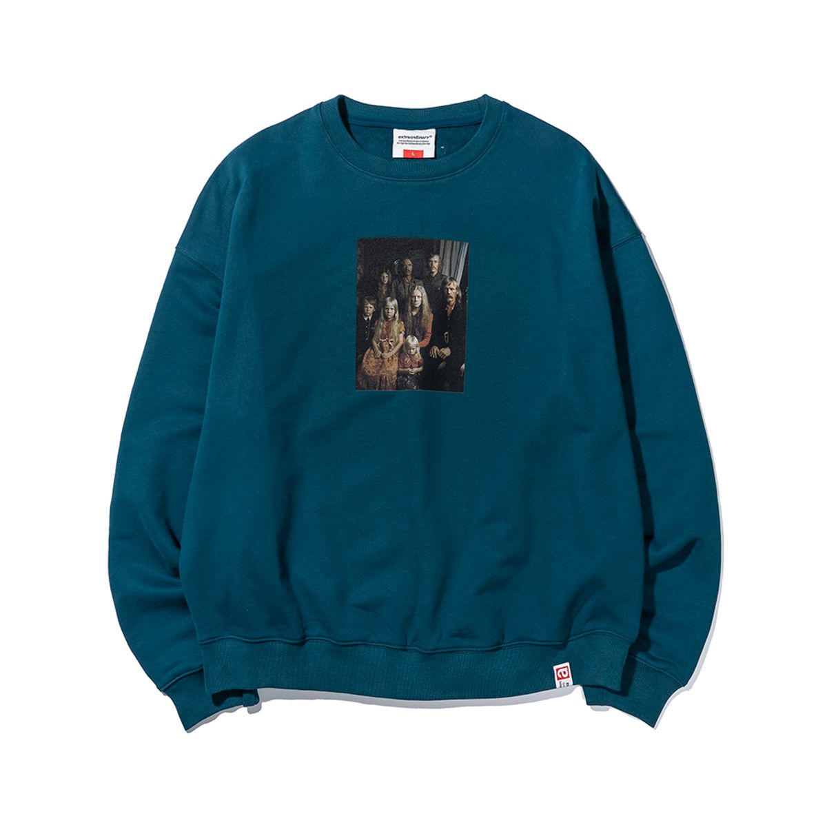 엑스트라오디너리(EXTRAORDINARY) 헤비코튼 CREEPY FAMILY DTP CREWNECK  D/GREEN