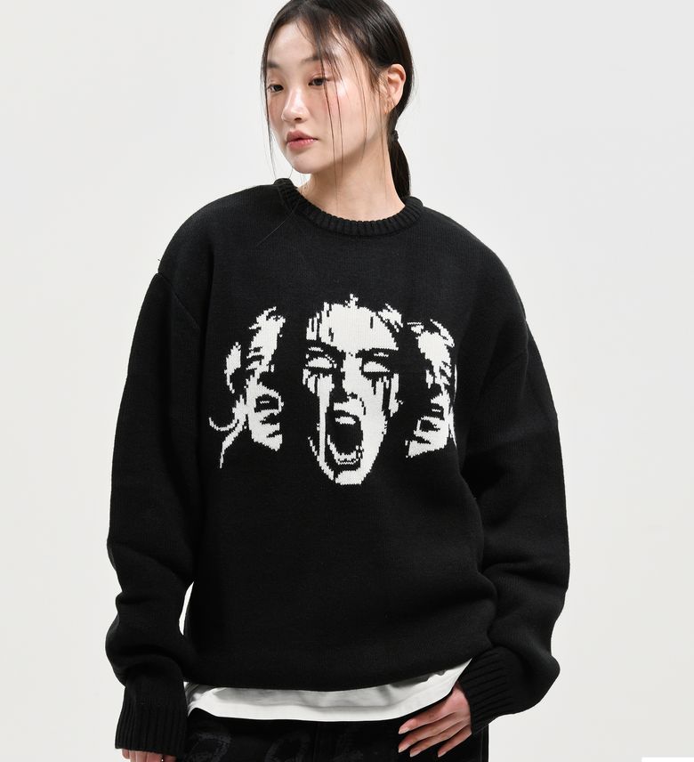 WITCHES JACQUARD SWEATER  BLACK
