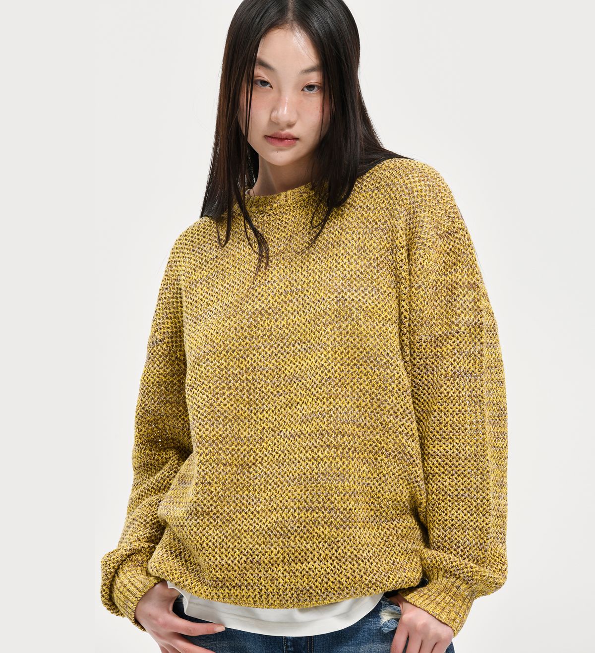 엑스트라오디너리(EXTRAORDINARY) NET MIX SWEATER  YELLOW