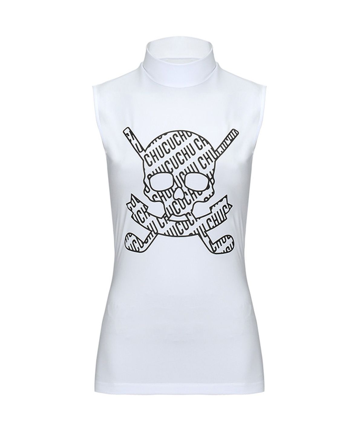 츄쿠츄(CHUCUCHU) C23M-TS019W 스컬 백 메쉬 하프넥 탑 (White)