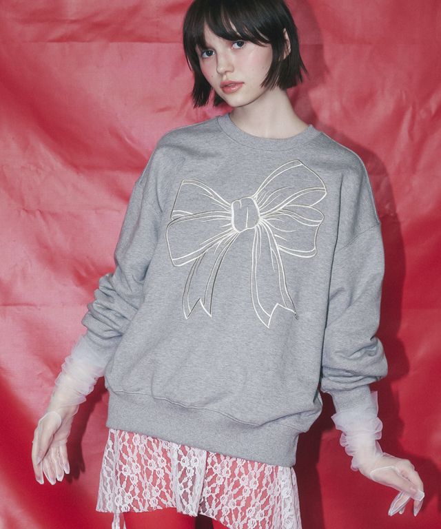 MUSINSA | RONRON BIG RIBBON LINE SWEATSHIRT GRAY
