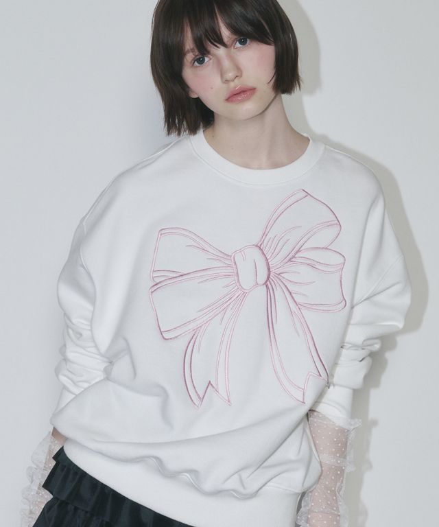 MUSINSA公式 | RONRON BIG RIBBON LINE SWEATSHIRT WHITE PINK