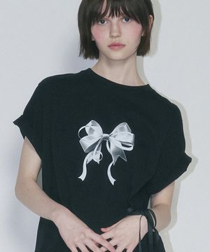 DOUBLE RIBBON BASIC FIT T SHIRT BLACK SILVER