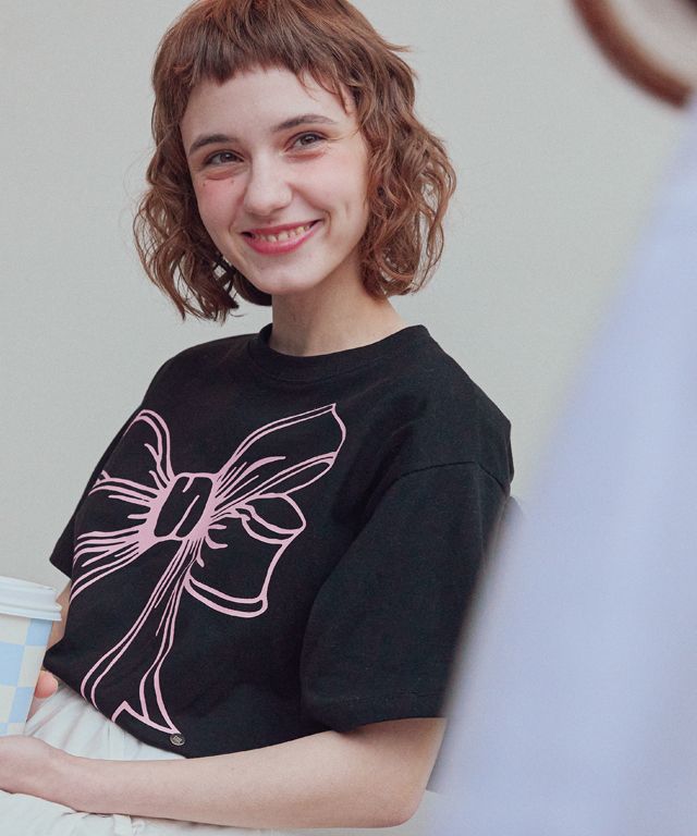 ◆RONRON◆ BIG RIBBON LINE T SHIRT BLACK PINK MUSINSA | RONRON BIG RIBBON LINE T SHIRT BLACK PINK