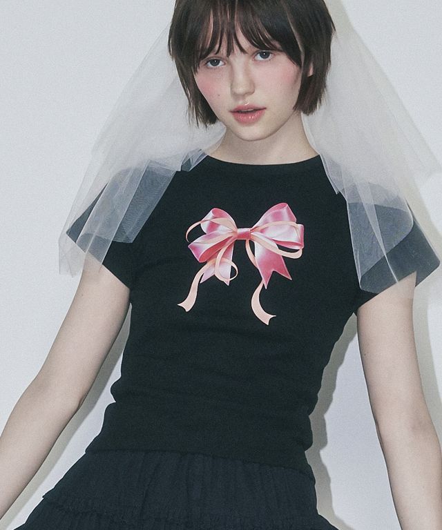 [RONRON] Tシャツ DOUBLE RIBBON SLIM CROP T SHIRT (4color) Designer fashion, Seoul-fully created | W Concept