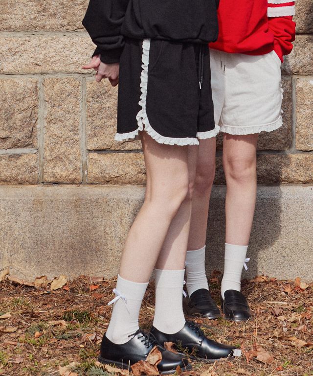 MUSINSA公式 | RONRON TORCHON RIBBON LACE SWEAT SHORTS BLACK