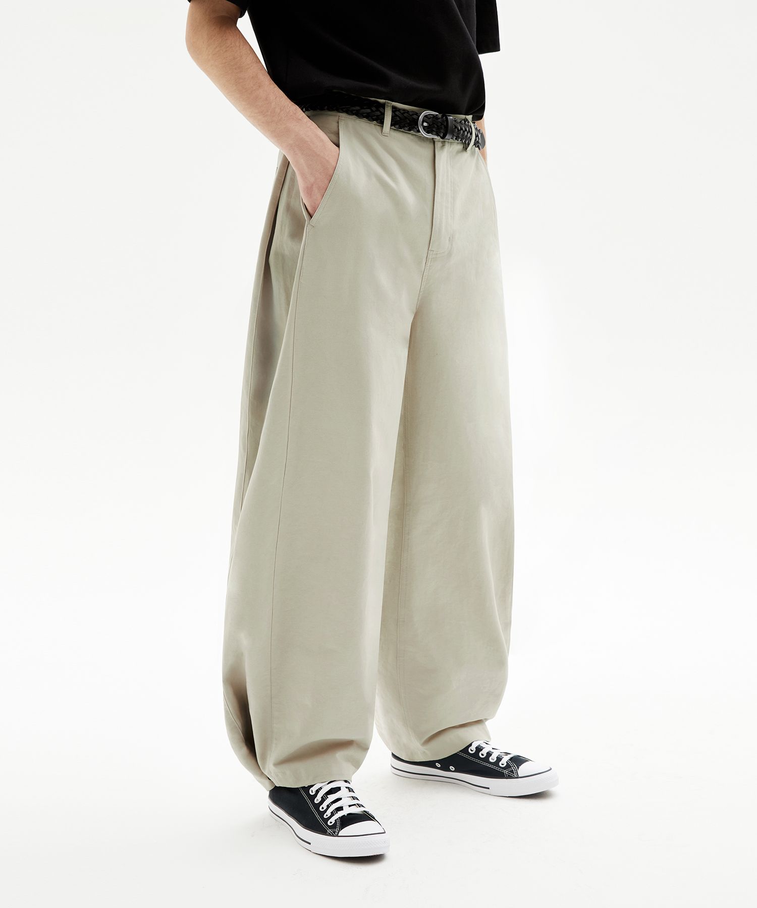 ★TRILLION★ Side tuck snap button wide cotton pants BEIGE T ☆TRILLION☆ Side tuck snap button wide cotton pants BEIGE T