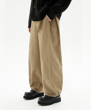 사이드 턱 스냅 버튼 와이드 코튼 팬츠 (BEIGE)
