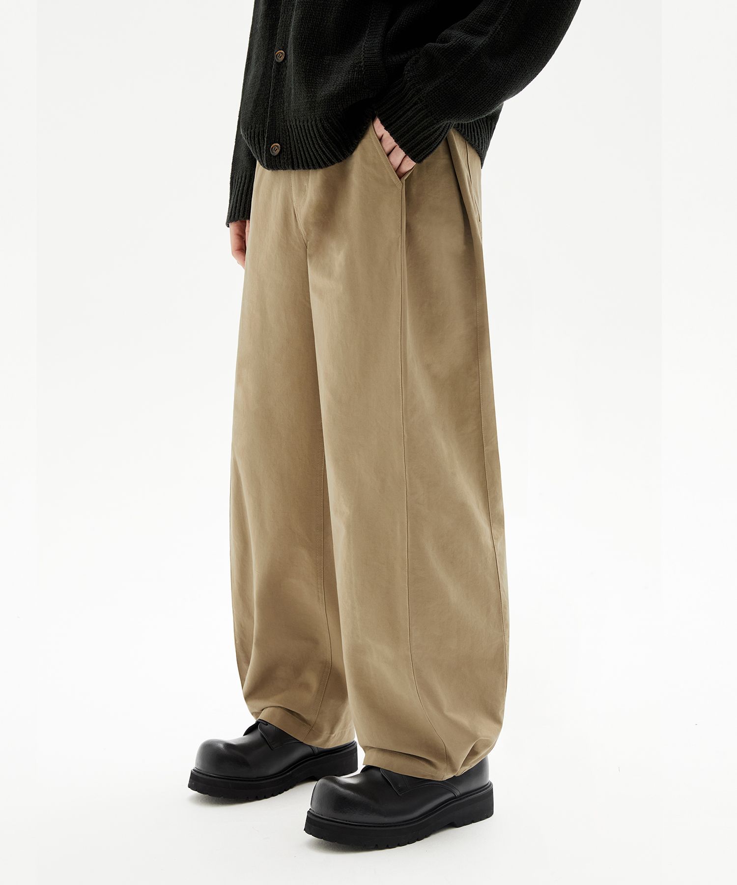 ★TRILLION★ Side tuck snap button wide cotton pants BEIGE T MUSINSA | TRILLION Side tuck snap button wide cotton pants