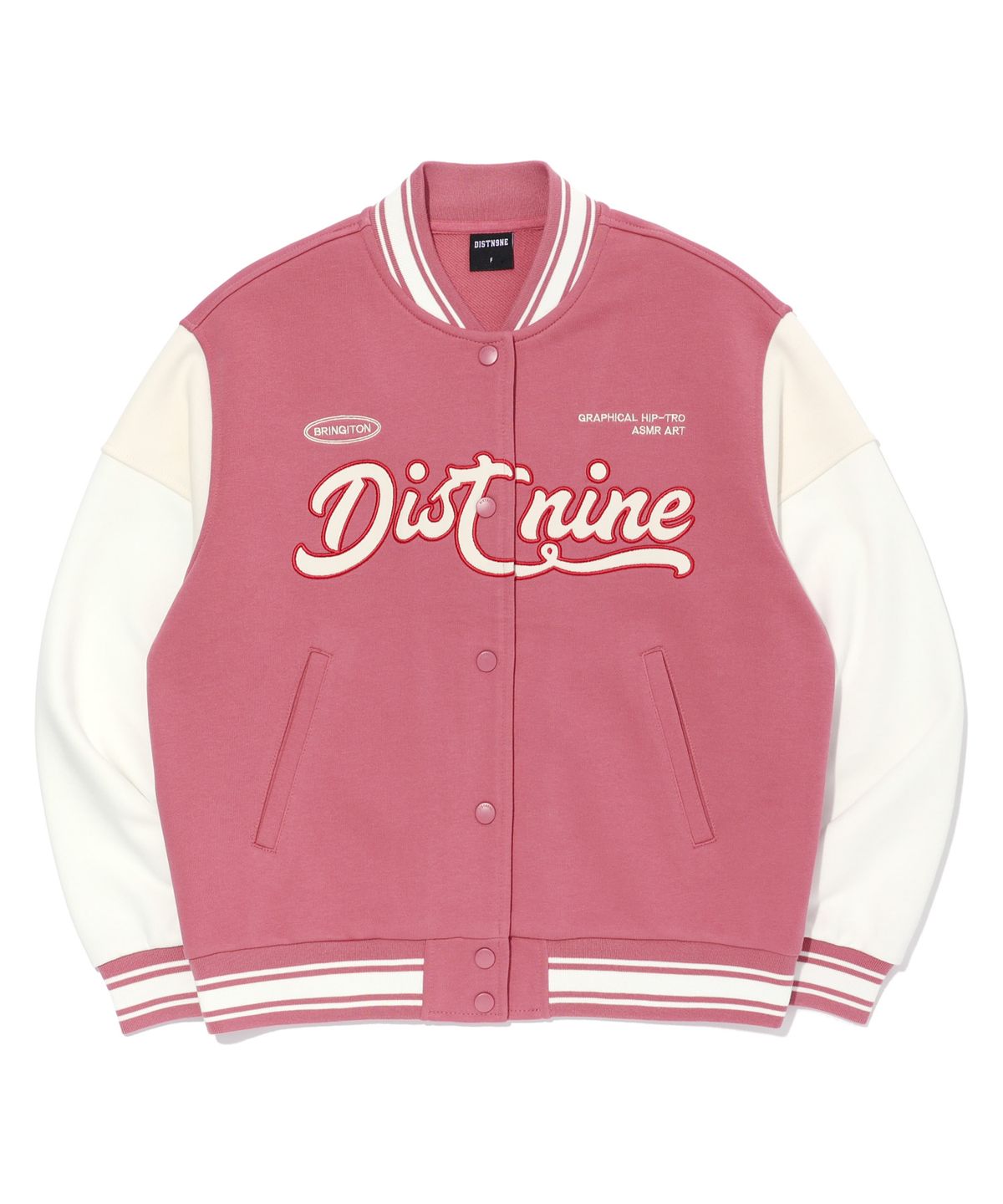 디스트나인(DISTN9NE) 블럭 로고 바시티 점퍼 PINK (LO1TF058-022)