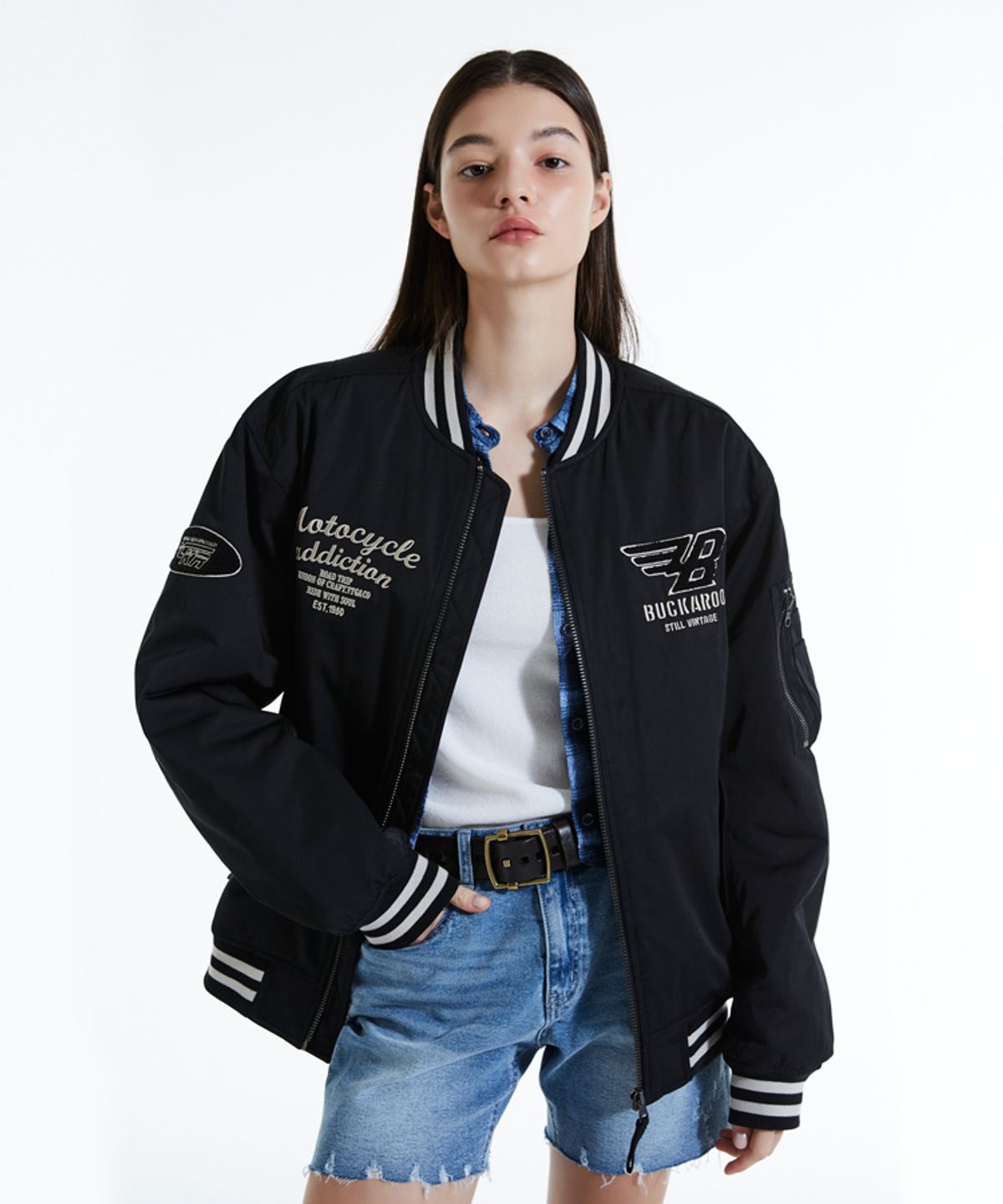 버커루(BUCKAROO) 자수와펜 패딩 바시티 JP 블랙