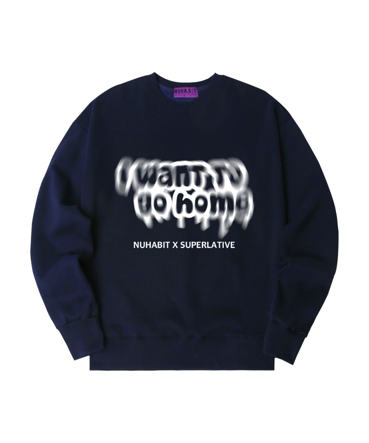 뉴해빗(NUHABIT) N/H I WANT TO GO HOME 오버핏 기모 맨투맨_네이비 (GOM4-4NH036)