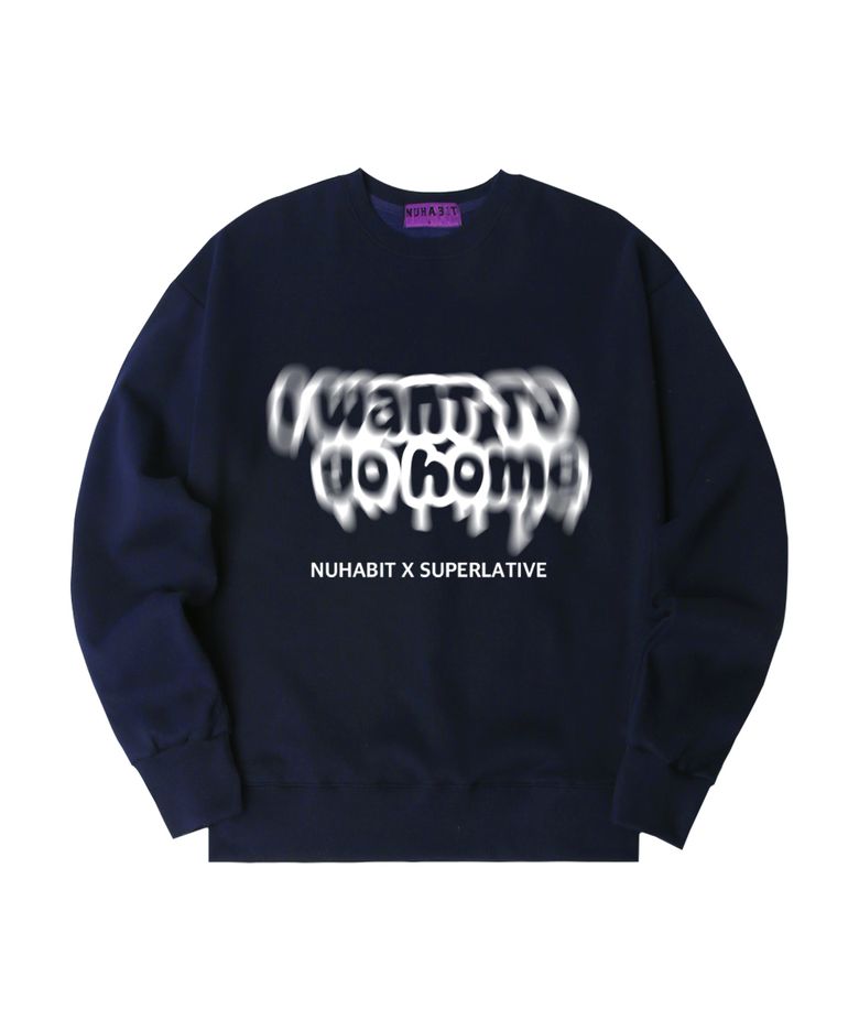 N/H I WANT TO GO HOME 오버핏 기모 맨투맨_네이비 (GOM4-4NH036)