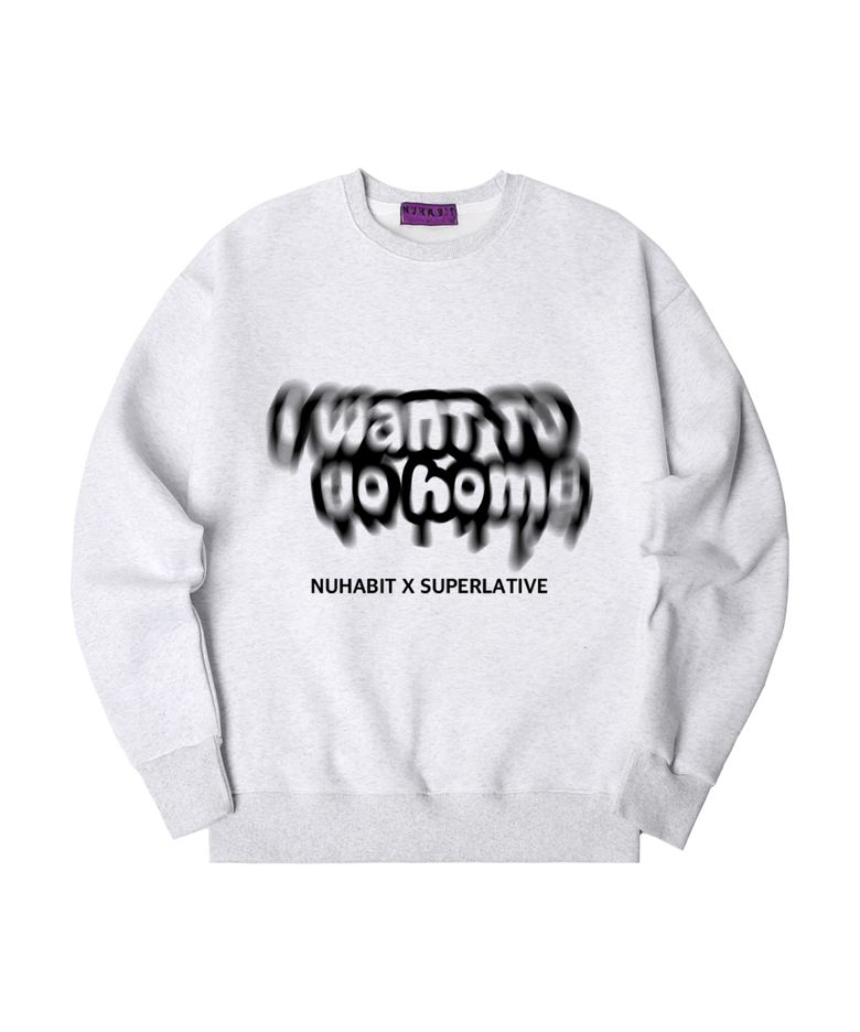 N/H I WANT TO GO HOME 오버핏 기모 맨투맨_멜란지화이트 (GOM4-4NH036)
