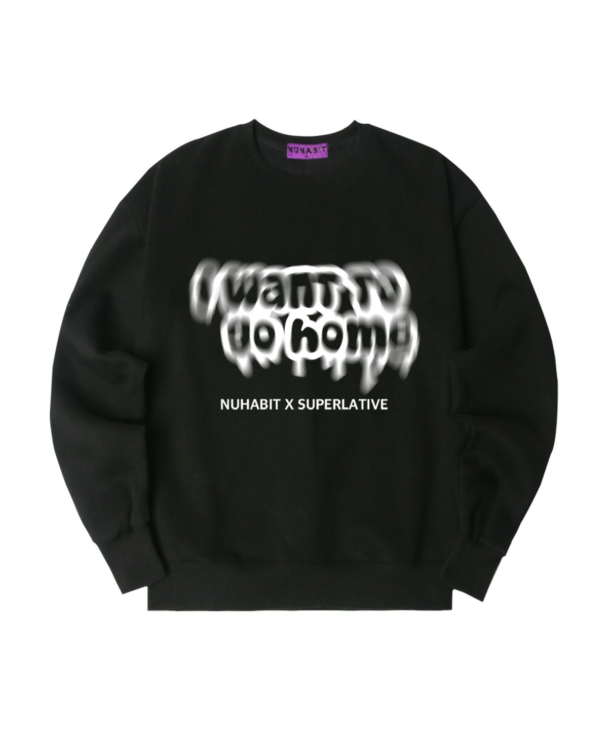 뉴해빗(NUHABIT) N/H I WANT TO GO HOME 오버핏 기모 맨투맨_블랙 (GOM4-4NH036)