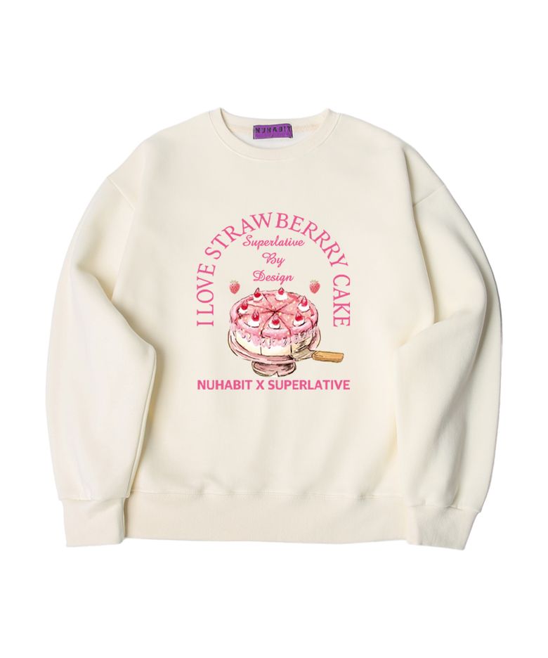 N/H STRAWBERRY CAKE 오버핏 기모 맨투맨_아이보리 (GOM4-4NH035)