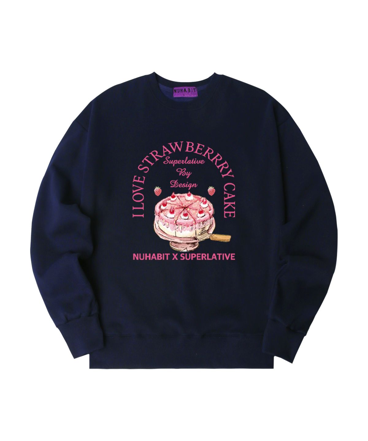 뉴해빗(NUHABIT) N/H STRAWBERRY CAKE 오버핏 기모 맨투맨_네이비 (GOM4-4NH035)